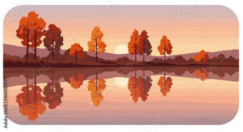 Vector illustration of Scenic autumn landscape with river and colorful trees