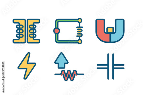 Colorful Electrical Icons. Flat vector mini-illustrations transformer symbols in colors children's illustrations: transformer