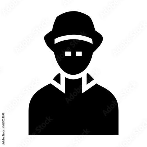 Silhouette of a suspect wearing a hat in minimalist style
