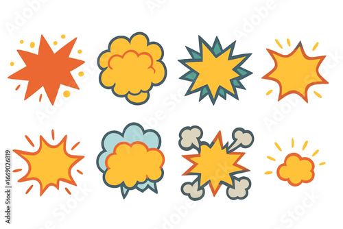 Comic Sound Effects. Flat vector mini-illustrations graphic novel sound effects in colors children's illustrations: Bam, Pow, Zap,