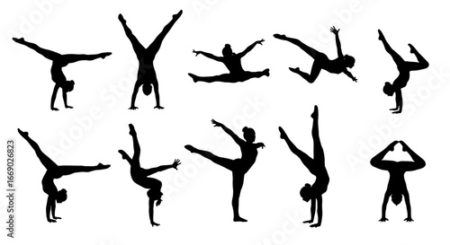 Gymnastics Silhouette Collection Demonstrating Balance, Strength, and Flexibility