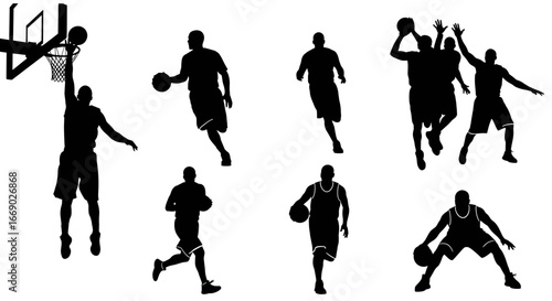 Basketball Players in Action Silhouettes: A Dynamic and Energetic Composition