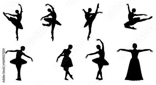 Elegant ballerina silhouettes showcase grace and poise against a clean white backdrop.