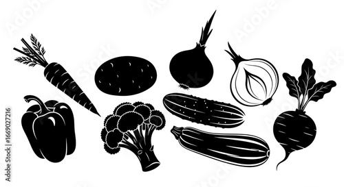 Monochrome vegetable selection still life with various garden fresh produce