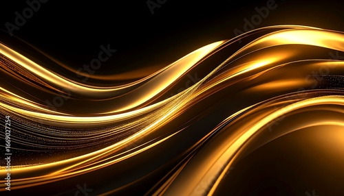 Golden Abstract Waves with Dark Background.