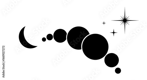 Celestial Alignment: Moon, Planets, and Stars in Black and White