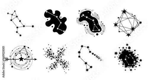 Celestial constellations in minimalist black and white vector format
