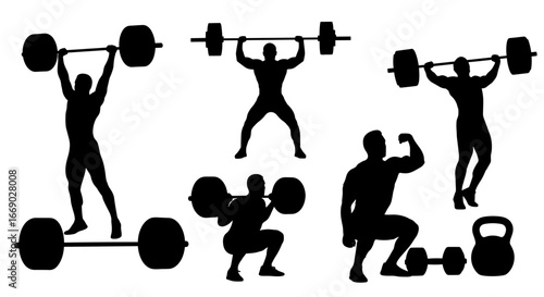 Weightlifting Silhouettes Showcasing Strength Training and Fitness Activities