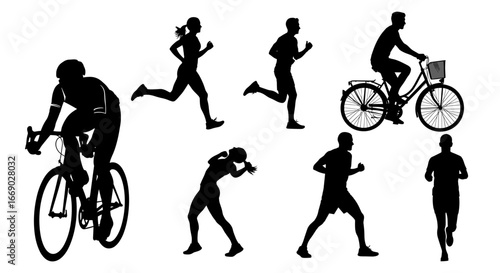 Active Lifestyle Silhouettes Showcase Cyclist and Runners Doing Outdoor Sports