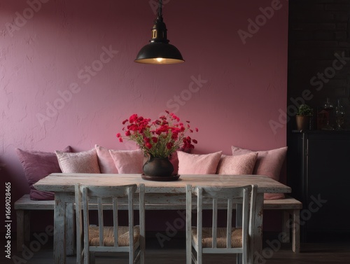 A cozy, rustic dining area ...