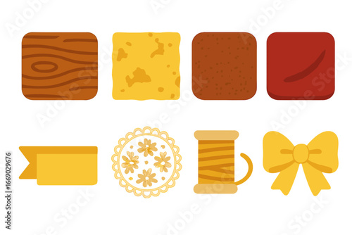 Luxury Texture Icons. Flat vector mini-illustrations luxury textures in colors children's illustrations: polished wood, gold leaf,
