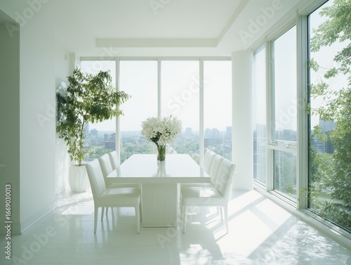 A sun-drenched dining room,...