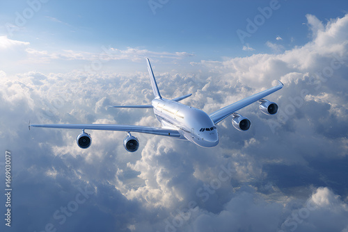 An Airbus A380 airplane flying high in the sky.