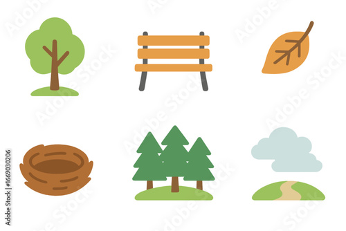 Nature's Quiet Moments. Flat vector mini-illustrations isolation and nature in colors children's illustrations: lone tree, empty