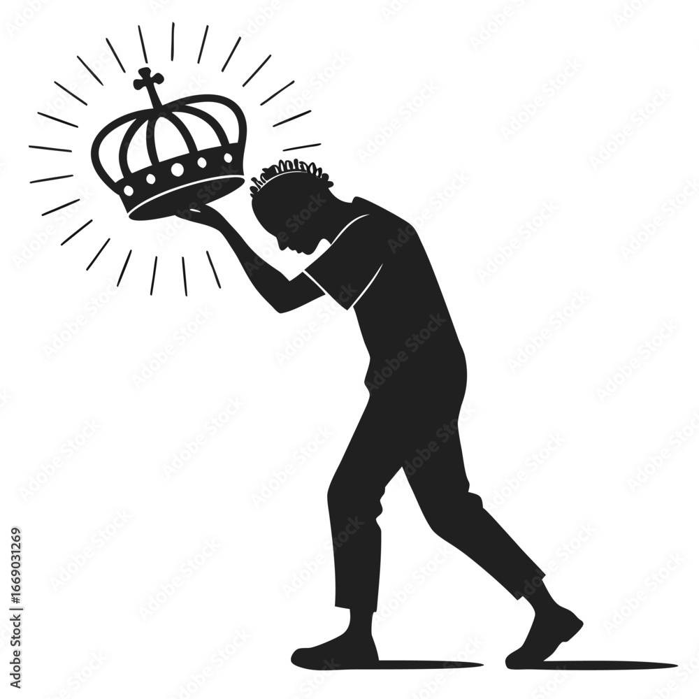 Fototapeta premium Person carrying glowing crown silhouette