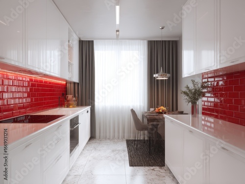 A modern kitchen design fea...