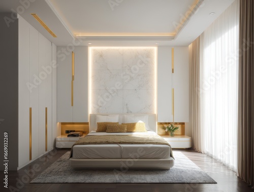A modern bedroom design fea...