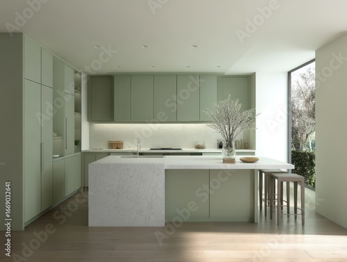 A modern kitchen boasts a t...