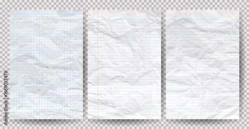 Set of white clean crumpled papers