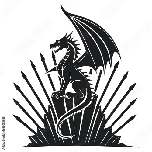 Dragon perched on broken crystal throne silhouette