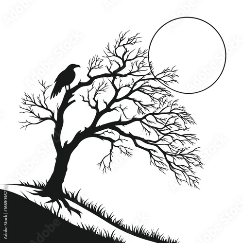 Moon shining above shattered arch silhouette