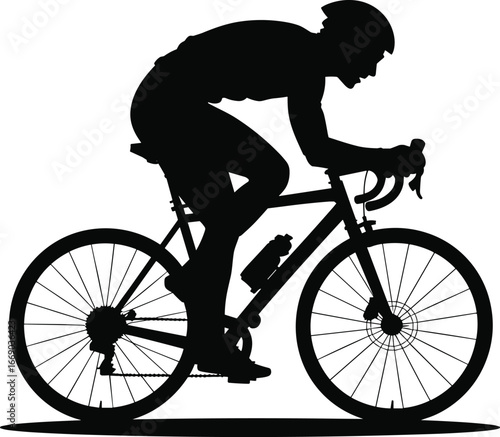 Athlete cycling on a road bike silhouette