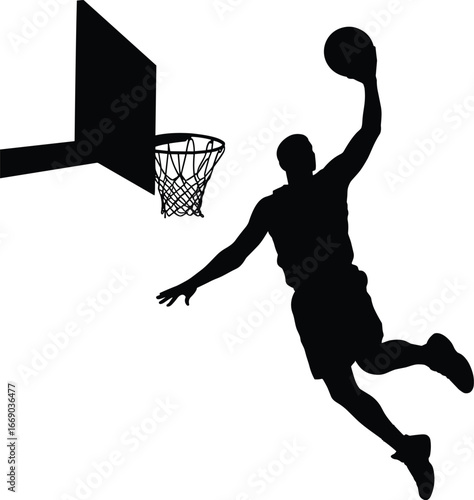 Basketball player dunking silhouette