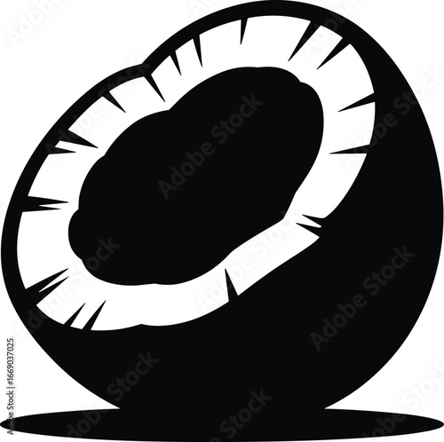 Half coconut silhouette on white background
