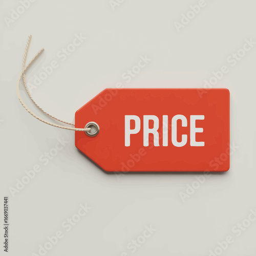 Vector art of closeup of a red price tag with the word price on a light background