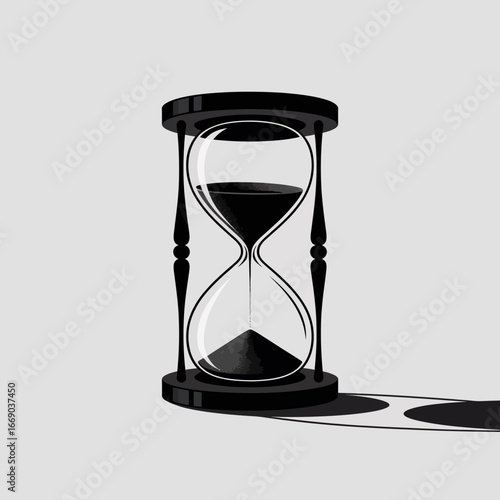 Vector art of elegant black hourglass with sand flowing through the glass