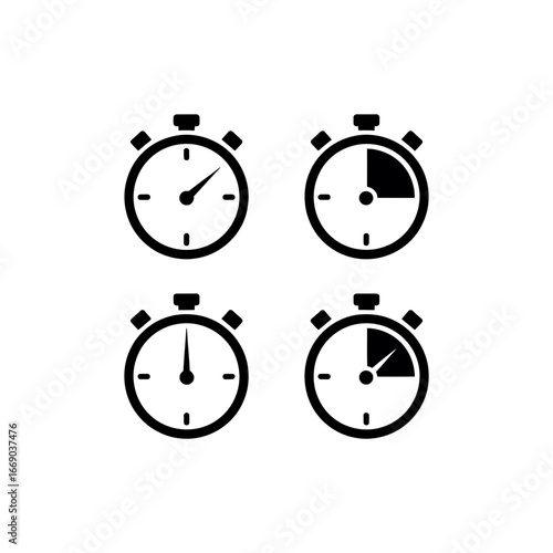 Vector art of set of stopwatch icons representing time management and deadlines concept