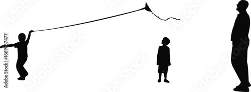 father and two son playing, silhouette vector