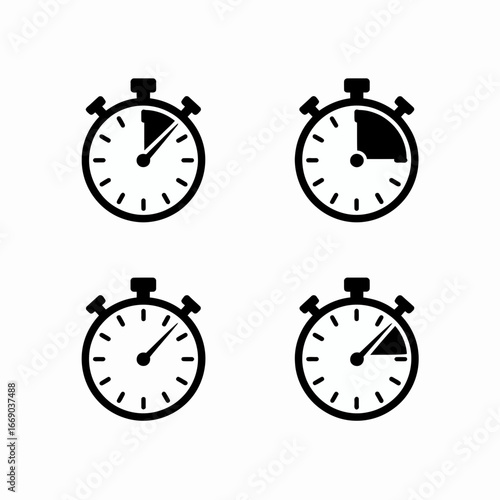 Vector art of collection of stopwatch icons representing time management and deadlines concept