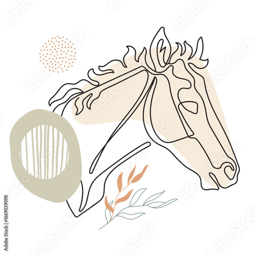 Continuous line drawing foal with botanical elements vector