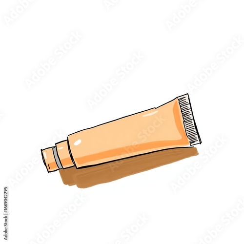 Orange cosmetic tube with handdrawn.