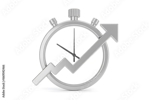 Time is money: stopwatch with upward arrow representing business growth and efficiency