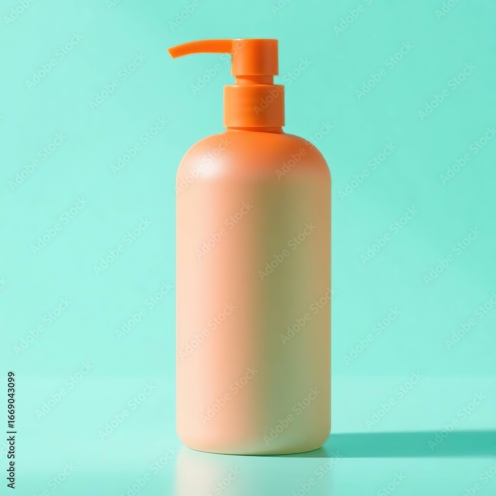 Orange Pump Bottle with Teal Background.