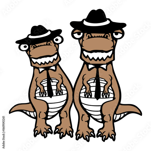 2 Mr. T-Rex Sir Gentlemen Hat Tie Suit Gangster Team