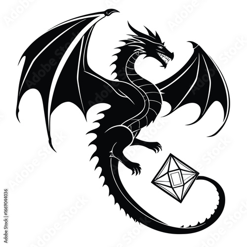 Dragon wings wrapping frozen jewel silhouette