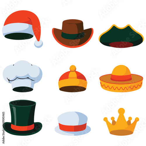 Vintage police sheriff traditional russian kokoshnik hats isolated vector illustration on white background