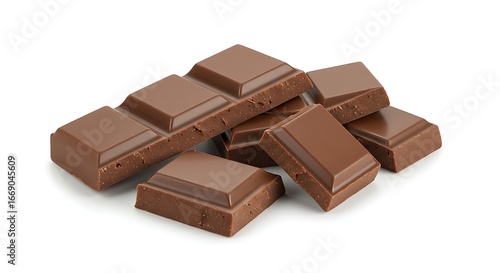 pieces of chocolate bar on a white background