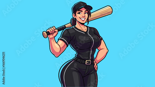 Female Baseball Player with Bat - High detailed vector art
