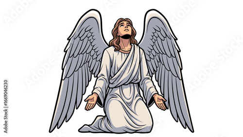 Male Angel Looking Up - High detailed vector art