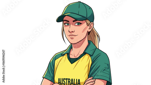 Female Australian Cricketer with arms crossed - High detailed vector art