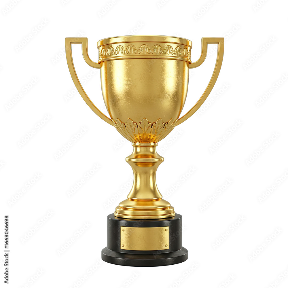 A golden trophy with ornate details stands proudly against a black backdrop. A golden trophy with ornate details stands proudly against a black backdrop.