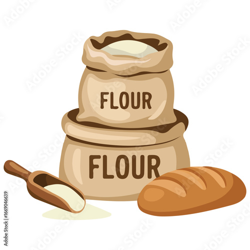 Set beautiful flour rice products cartoon style vector illustration isolated on white background