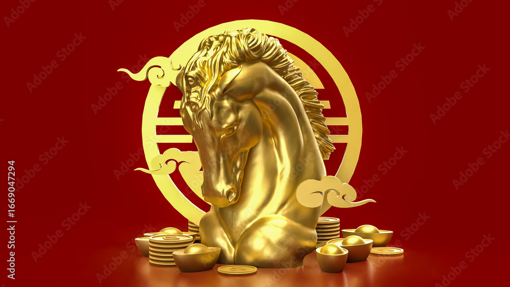 Fototapeta premium The Gold Year of horse for Chinese New year or holiday concept 3d Rendering.