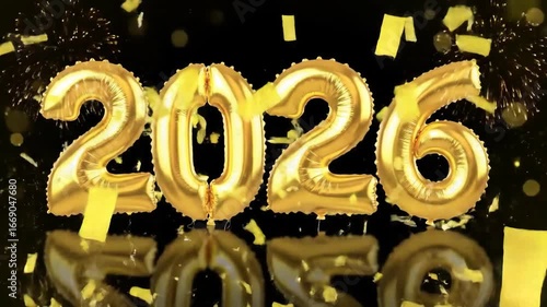 Happy New Year 2026 Golden Balloons Champagne Celebration