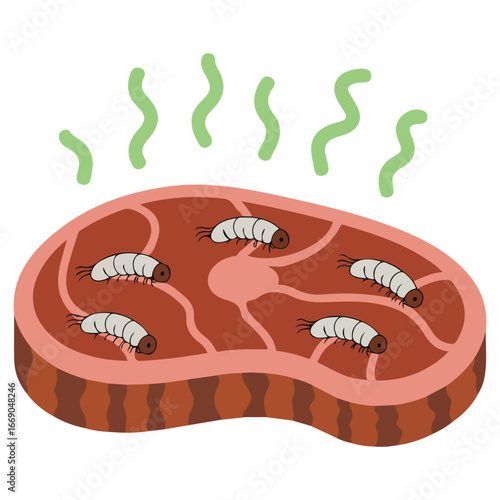 Maggot worms white insect caterpillars meal isolated vector illustration on white background