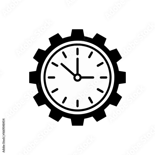 Vector art of clock face with gear outline, , representing time management, industrial processes, and mechanical precision